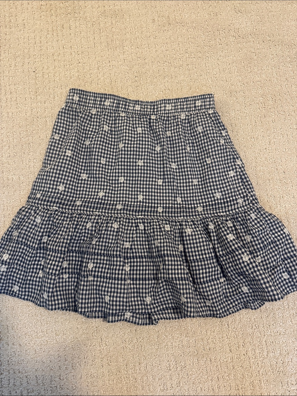 Madewell Navy Gingham Mini Skirt with White Daisy Embroidery